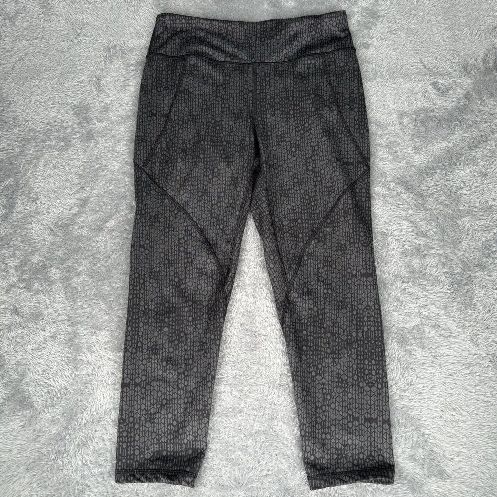 Patagonia Cropped Leggings Womens Medium Gray Yoga Pants Geometric Blue Active